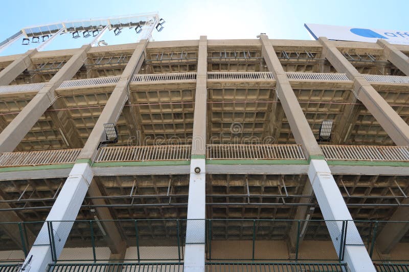 Elche, Alicante, Spain, May 3, 2024: East side of the Martinez Valero stadium of Elche football club. Elche, Alicante, Spain. Elche, Alicante, Spain, May 3, 2024: East side of the Martinez Valero stadium of Elche football club. Elche, Alicante, Spain