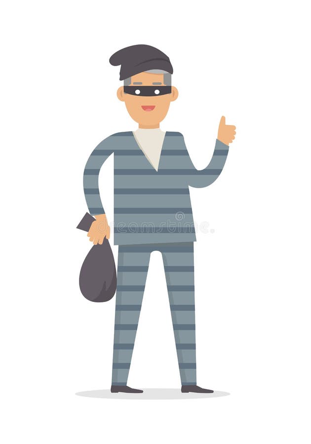 Ladrón con el bolso del dinero en la máscara negra aislada ilustración del vector Ladrón con el bolso del dinero en la máscara negra aislada ilustración del vector