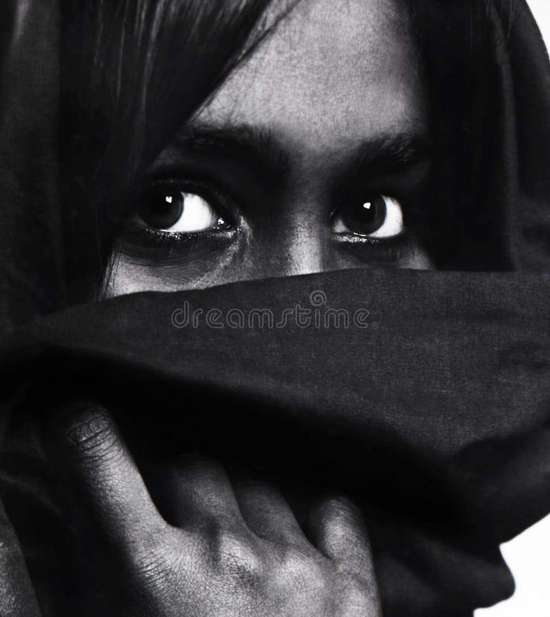 Beautiful Mysterious Young Woman Hiding Behind Dark Veil Stock Photos ...