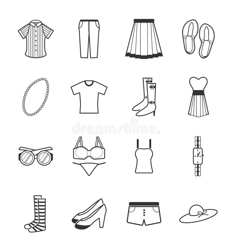 Lady clothes icons set. Vector lady clothes icons set 16 black color vector illustration