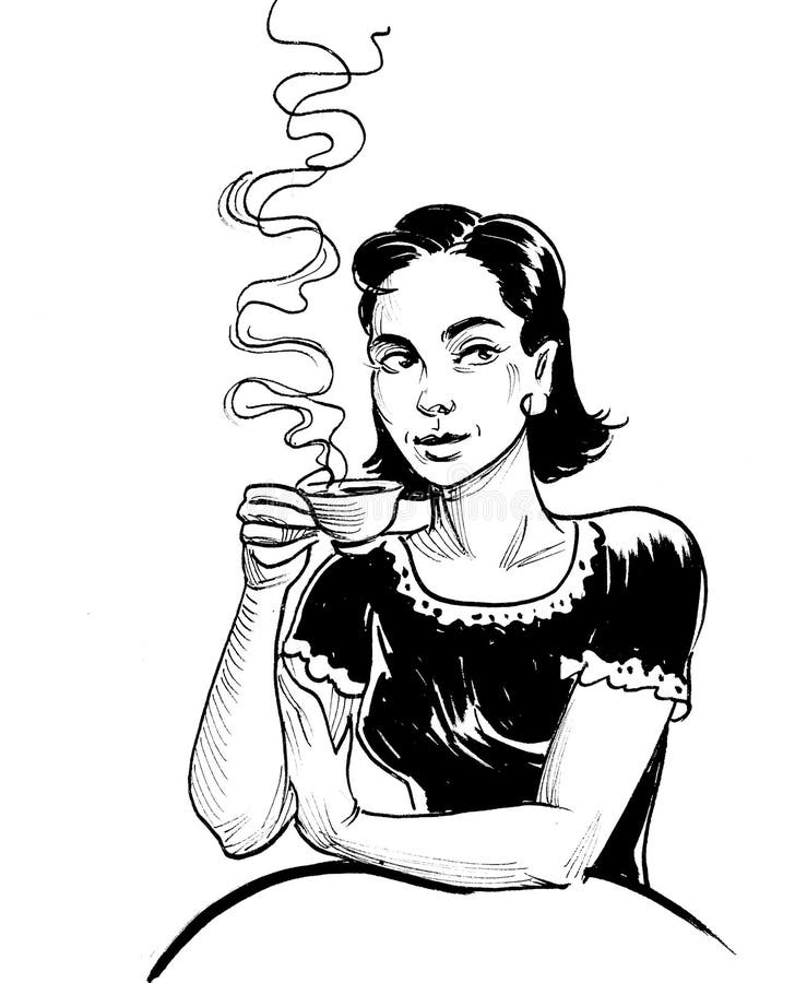 Black White Retro Woman Tea Stock Illustrations – 217 Black White Retro ...
