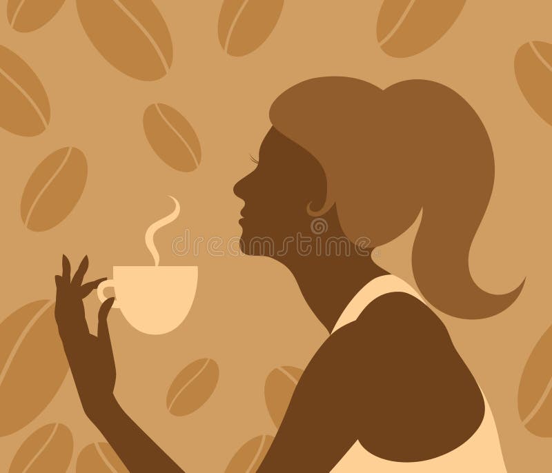 Silhouette of a Girl Drinking Coffee Stock Vector - Illustration of