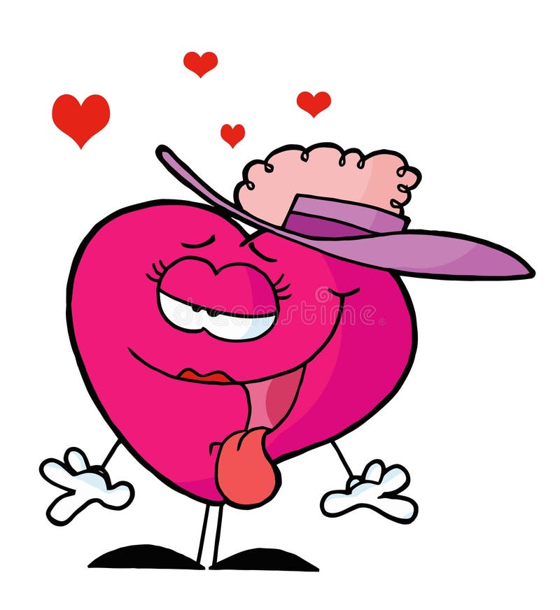 Lady heart in a fancy hat. Swooning pink lady heart wearing a hat and protruding tongue stock illustration