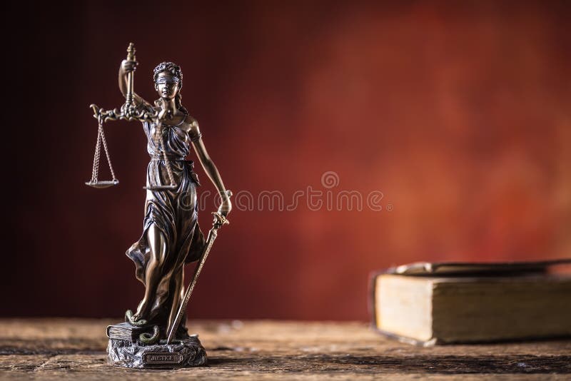 Lady Justicia holding sword and scale bronze figurine with book