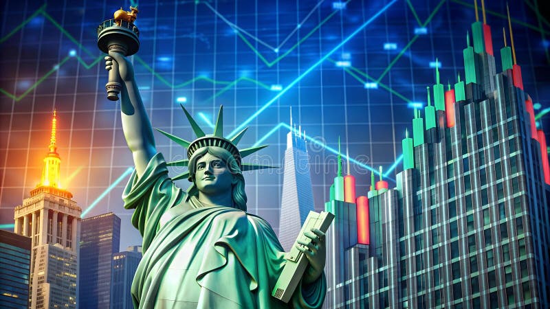 Lady Liberty s Bullish Ascent A Symbolic Representation of the New York Stock Market s Soaring Heights Generative AI stock illustration