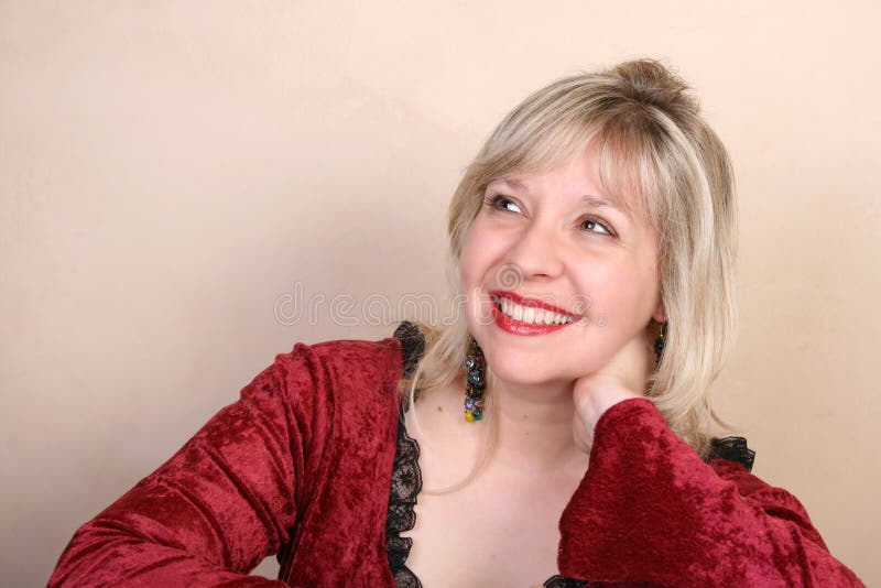 Lady in Red stock image. Image of blond, happy, friendly 5734657