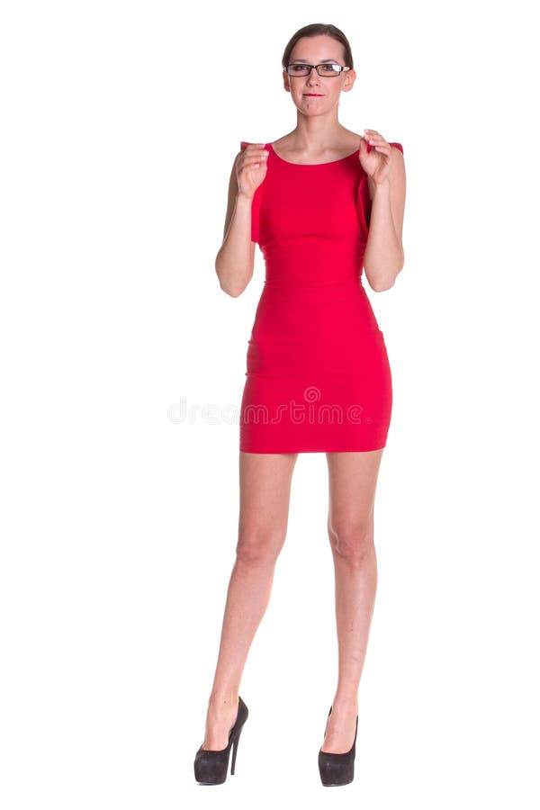 Lady in red with glasses stock image. Image of glasses 68280013