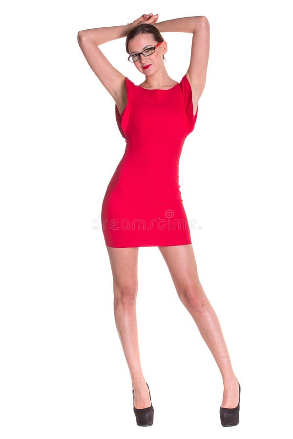 Lady in red with glasses stock photo. Image of clothing 68518284