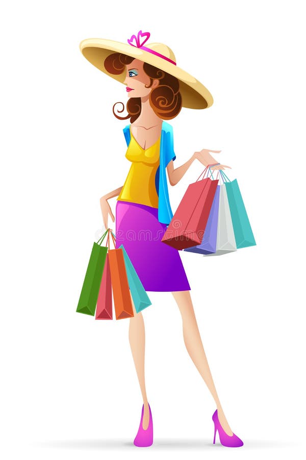 Woman Shopping Silhouette Isolated on White Stock Vector Illustration
