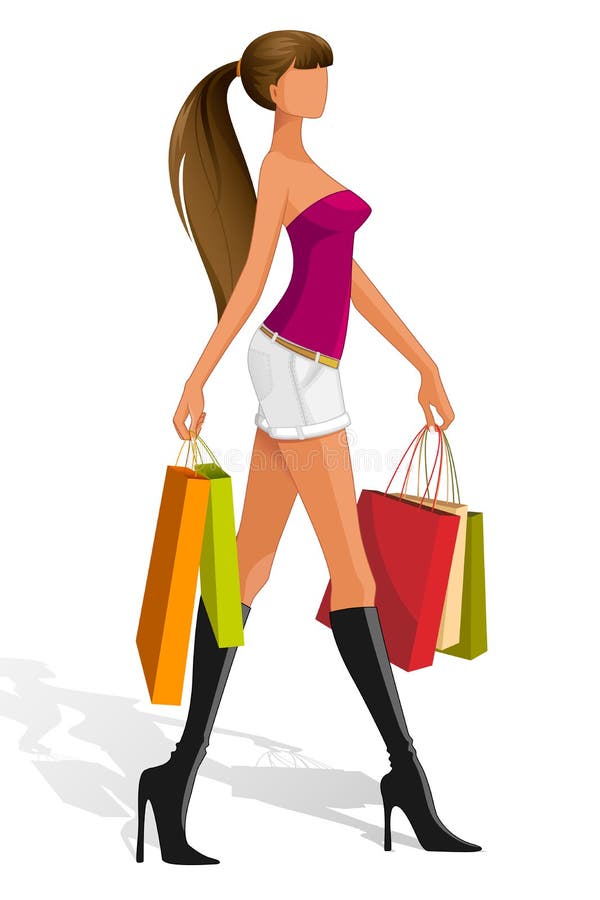 Woman Shopping Silhouette Isolated on White Stock Vector Illustration