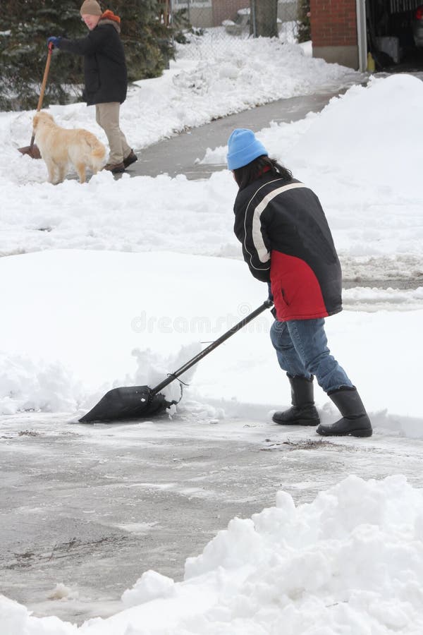 Lady Shoveling Snow from Driveway Stock Photo Image of cleaning, snow