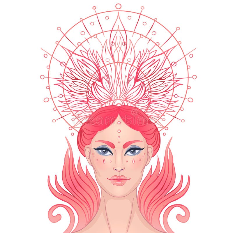 Lady of Sorrow. Devotion to the Immaculate Heart of Blessed Virgin Mary, Queen of Heaven. Vector illustration over halo