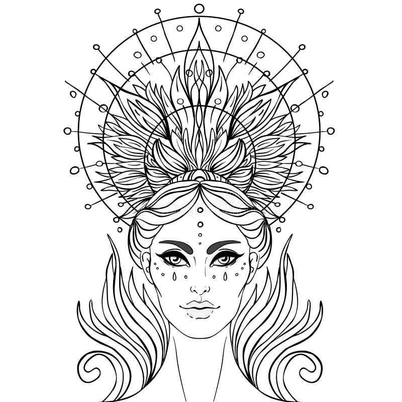 Lady of Sorrow. Devotion to the Immaculate Heart of Blessed Virgin Mary, Queen of Heaven. Vector illustration over halo