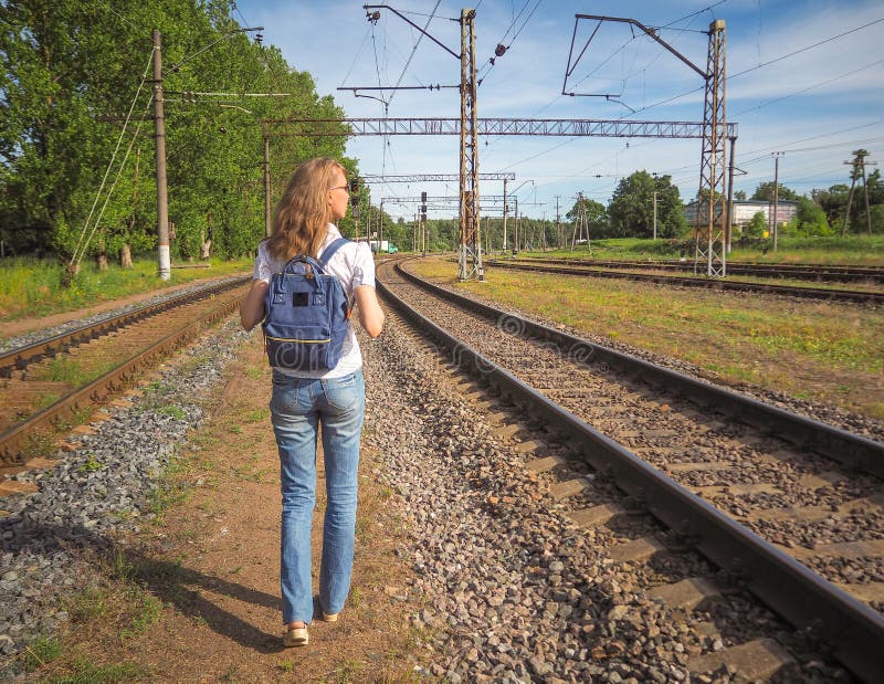 Beautiful Model on Train Tracks Stock Photo - Image of feminine, people ...