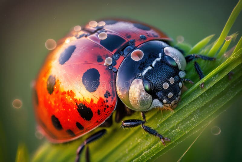 Ladybird On A Leaf Macro Closeup Generative AI Stock Illustration ladybird-on-a-leaf-macro-closeup-generative-ai-stock-illustration