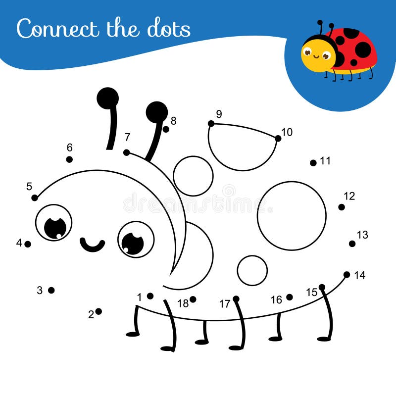Ladybug Crtoon Соедините точки Точка, который будет ставить точки деятельность при номеров для детей и малышей Игра детей воспита иллюстрация вектора