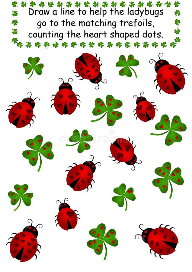 Ladybugs and Clovers - Count the dots vector illustration