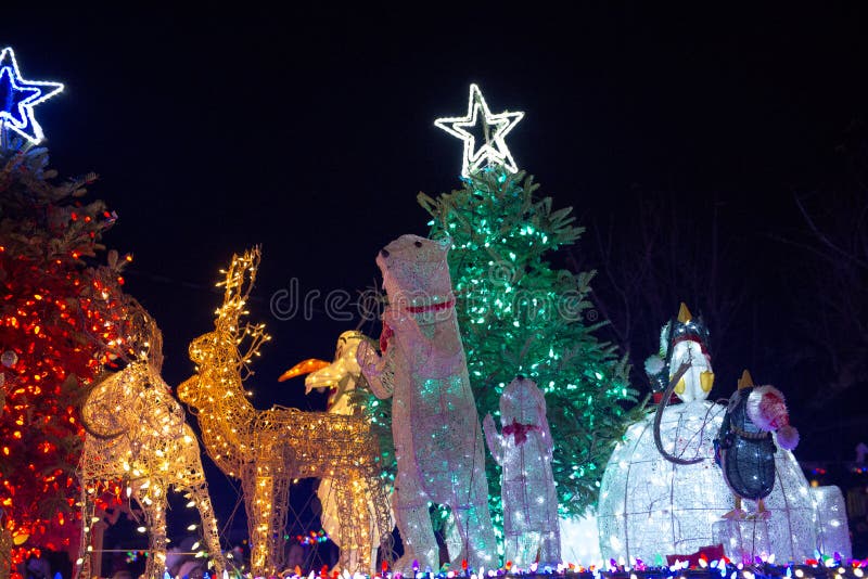 LADYSMITH, BC, CANADA - NOV 30, 2017: View of the Christmas parade at the 30th Ladysmith Festival of Lights, an iconic Vancouver Island event that brings together over twenty-thousand people. LADYSMITH, BC, CANADA - NOV 30, 2017: View of the Christmas parade at the 30th Ladysmith Festival of Lights, an iconic Vancouver Island event that brings together over twenty-thousand people.