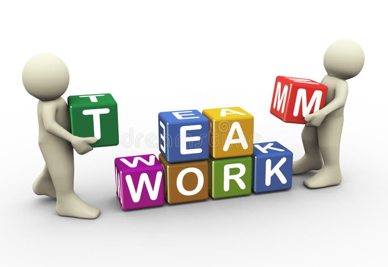 3d render men placing team work text cubes. 3d illustration of human character. 3d render men placing team work text cubes. 3d illustration of human character