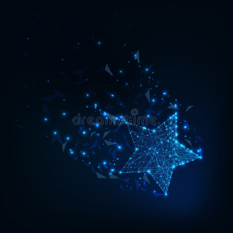 Lage veelhoekige gloeiende die ster met staart van constellatie sterren, lijnen, driehoekige vormen wordt gemaakt vector illustratie Lage veelhoekige gloeiende die ster met staart van constellatie sterren, lijnen, driehoekige vormen wordt gemaakt vector illustratie