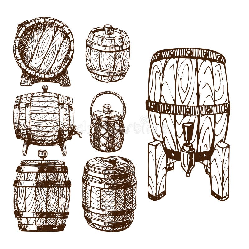 Lager liquida del tamburo del carico della distilleria di fermentazione della bevanda del barilotto dei vecchi contenitori di sto illustrazione vettoriale Lager liquida del tamburo del carico della distilleria di fermentazione della bevanda del barilotto dei vecchi contenitori di sto illustrazione vettoriale