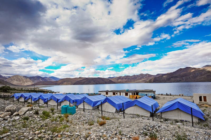 Lager am Pangong See lizenzfreie stockfotos