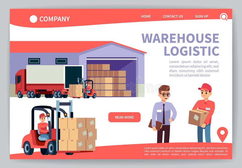Lagerlandung Einlagerung des Logistikservices, LKW-Transportmarketing Weltweite Lieferverfahrenwebseite lizenzfreie abbildung Lagerlandung Einlagerung des Logistikservices, LKW-Transportmarketing Weltweite Lieferverfahrenwebseite lizenzfreie abbildung
