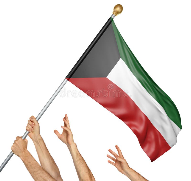 Laget av folk räcker att lyfta den Kuwait nationsflaggan royaltyfri fotografi Laget av folk räcker att lyfta den Kuwait nationsflaggan royaltyfri fotografi