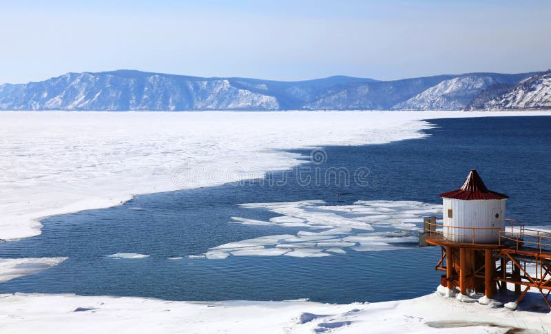 Frozen Lake Baikal in spring. Frozen Lake Baikal in spring.