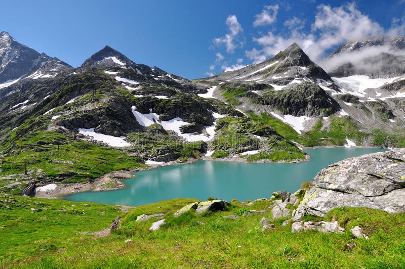 Weisssee, White Lake in National park Hohe Tauern - Austrian Alps, Austria, Europe. Weisssee, White Lake in National park Hohe Tauern - Austrian Alps, Austria, Europe