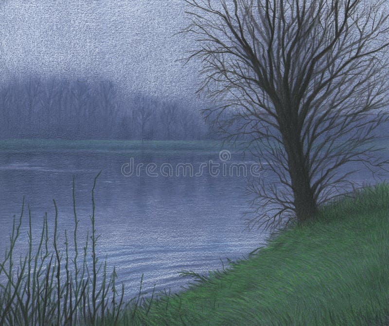 Lago com desenho de árvore imagem de stock royalty free