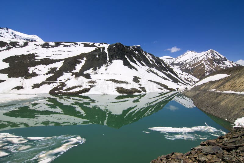 Suraj Tal in Summer, half frozen lake between leh and manali, Ladakh, Himachal Pradesh, India. Suraj Tal in Summer, half frozen lake between leh and manali, Ladakh, Himachal Pradesh, India