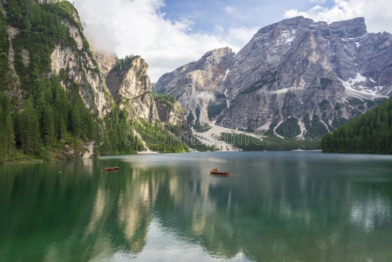 Lago Di Braies Beautiful Lake In The Dolomites Stock Photo Image Of