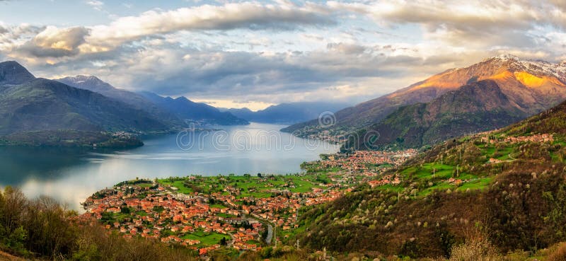 Lago di Como (Lake Como) high definition panorama from Peglio stock photo