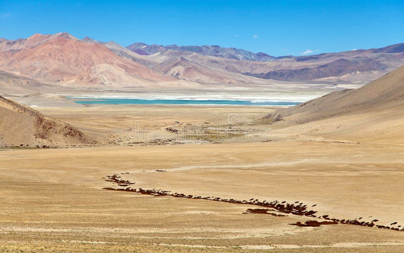 Lago Kar o TSO Kar cerca del lago tso Moriri, valle de Rupshu imagen de archivo Lago Kar o TSO Kar cerca del lago tso Moriri, valle de Rupshu imagen de archivo