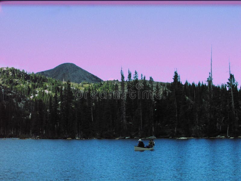 Lago Marie Snowy Mountains Wyoming canoe fotografie stock Lago Marie Snowy Mountains Wyoming canoe fotografie stock