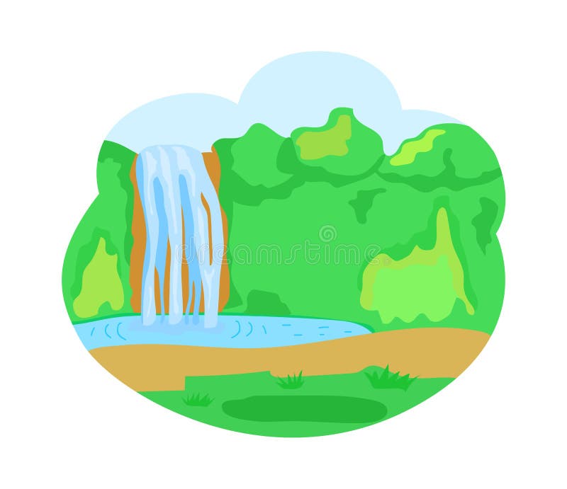 Lago waterfall, natura con pianta ed alberi illustrazione vettoriale Lago waterfall, natura con pianta ed alberi illustrazione vettoriale