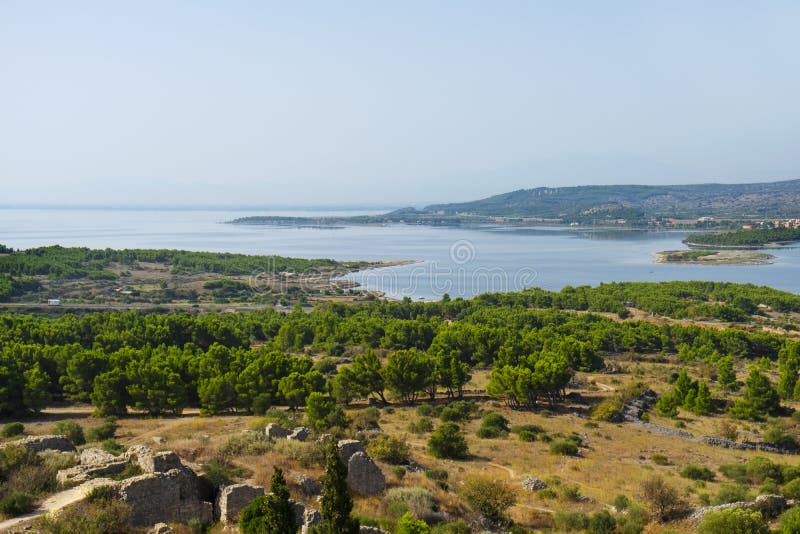 Lagoon and remains of the Leucate castle, France