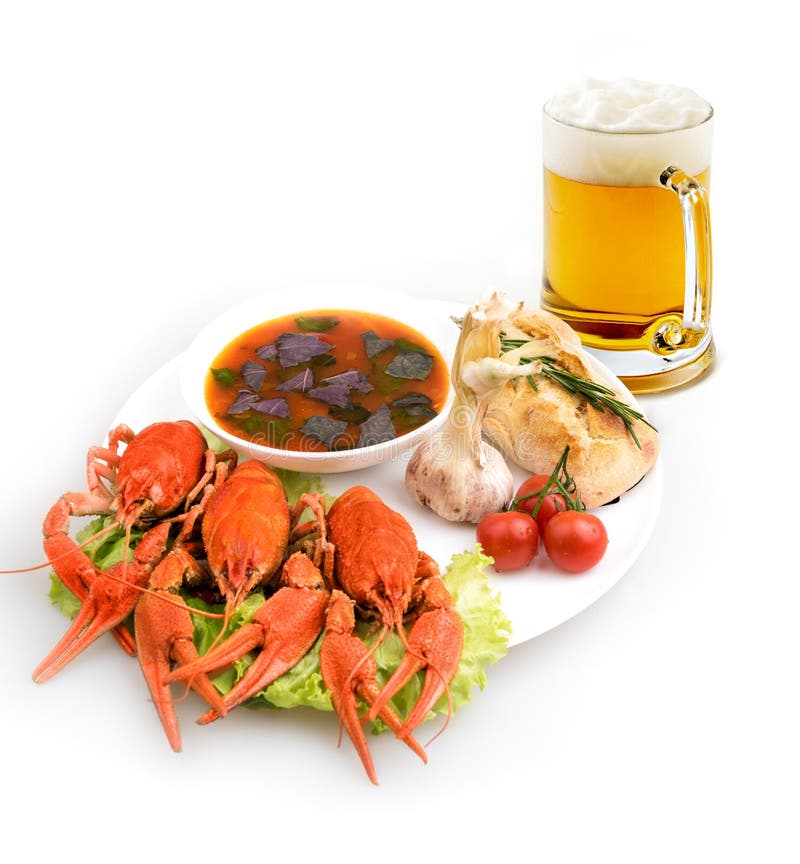 Lagostas, sopa e cerveja cozinhadas prato imagens de stock Lagostas, sopa e cerveja cozinhadas prato imagens de stock