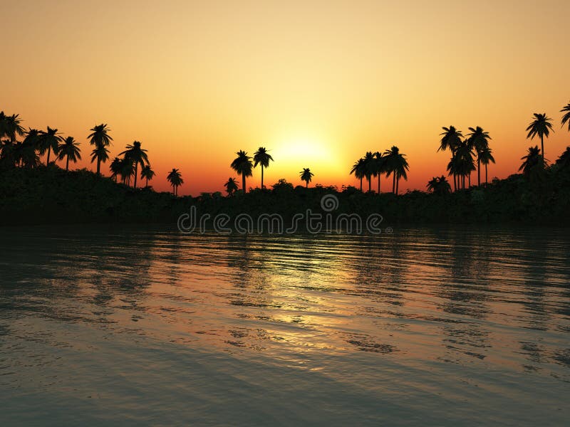 Laguna tropicale al tramonto.
