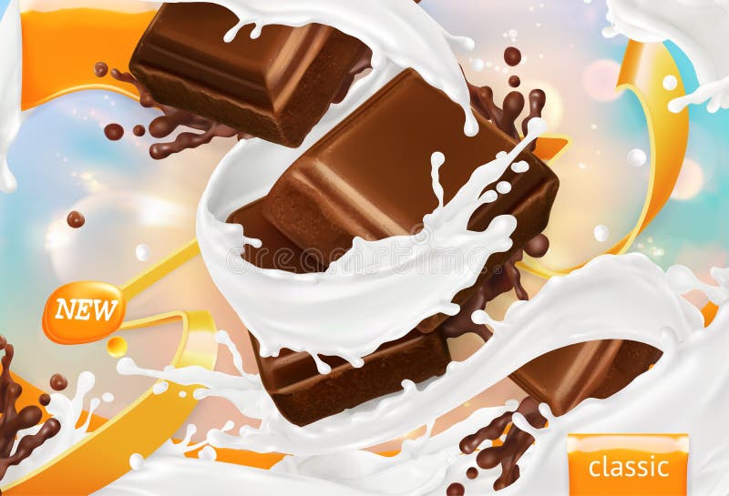 Lait et chocolat Éclaboussure crème blanche vecteur 3d illustration libre de droits Lait et chocolat Éclaboussure crème blanche vecteur 3d illustration libre de droits