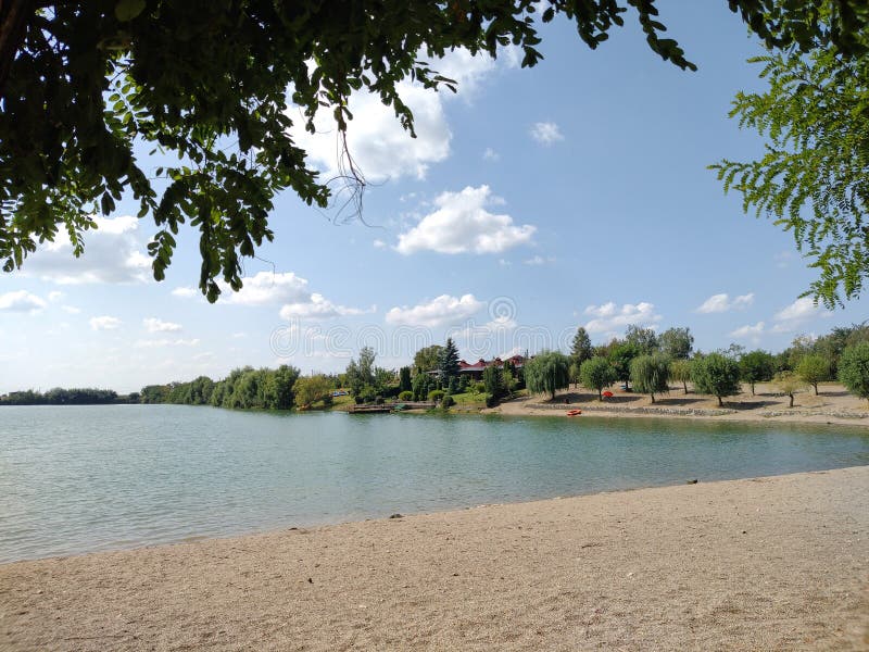 Lake and Beach in Apa, Satu Mare County, Romania Stock Image Image of