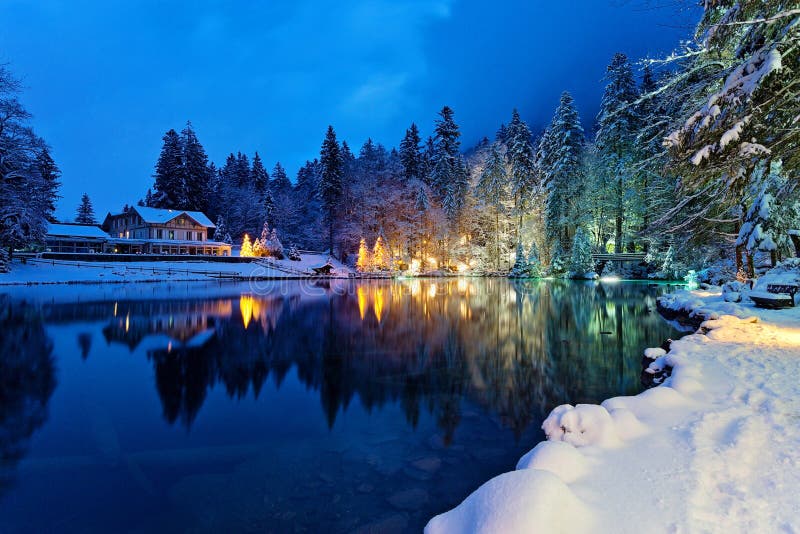 Lake Blausee at Winter, Switzerland Stock Photo - Image of frost ...