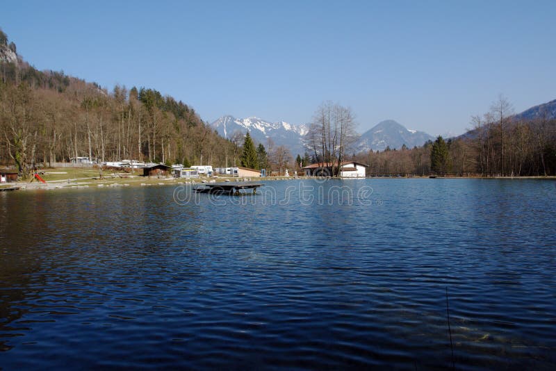 Lake and camping in mountains.