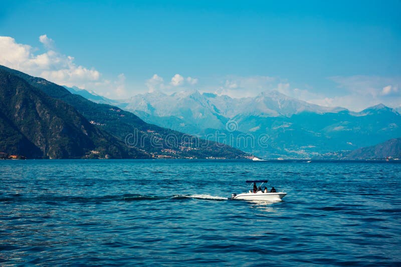Lake Como in Italy. Natural Landscape with Mountains and Blue Lake