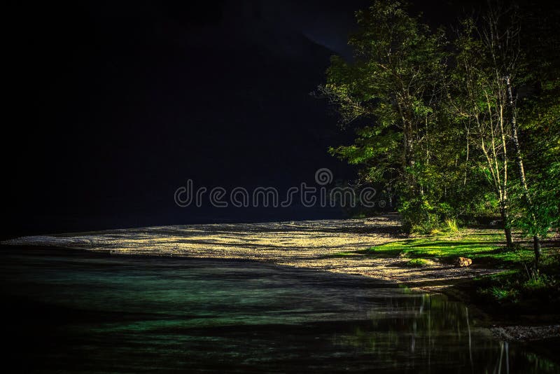 Lake Front Beach at Night royalty free stock image