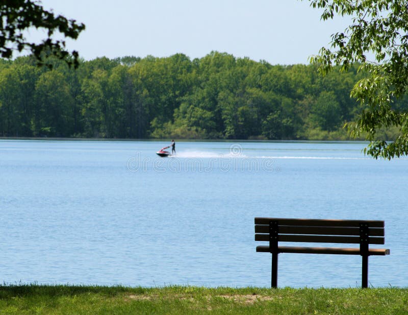 Lake, Jetski and Bench