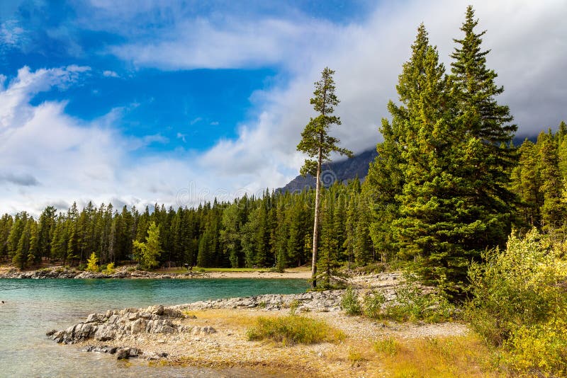 Lake Minnewanka in Banff stock photo
