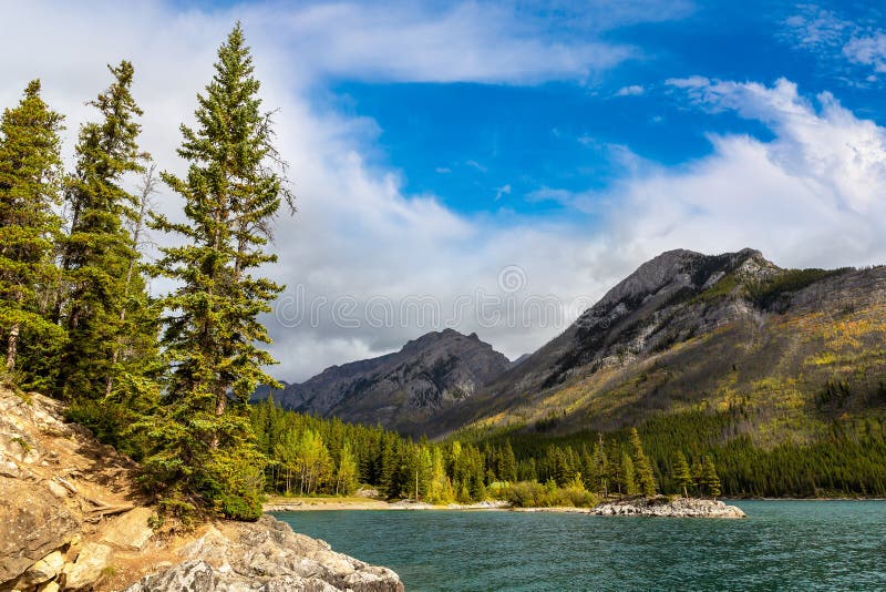 Lake Minnewanka in Banff stock photos