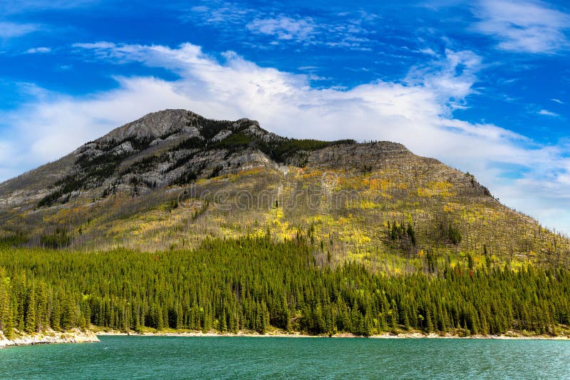 Lake Minnewanka in Banff stock images